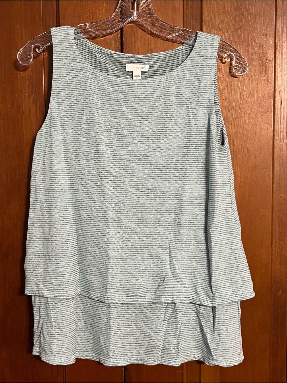 J. Jill Linen Blend Ruffled Blue Tank Top Women’s Size Small